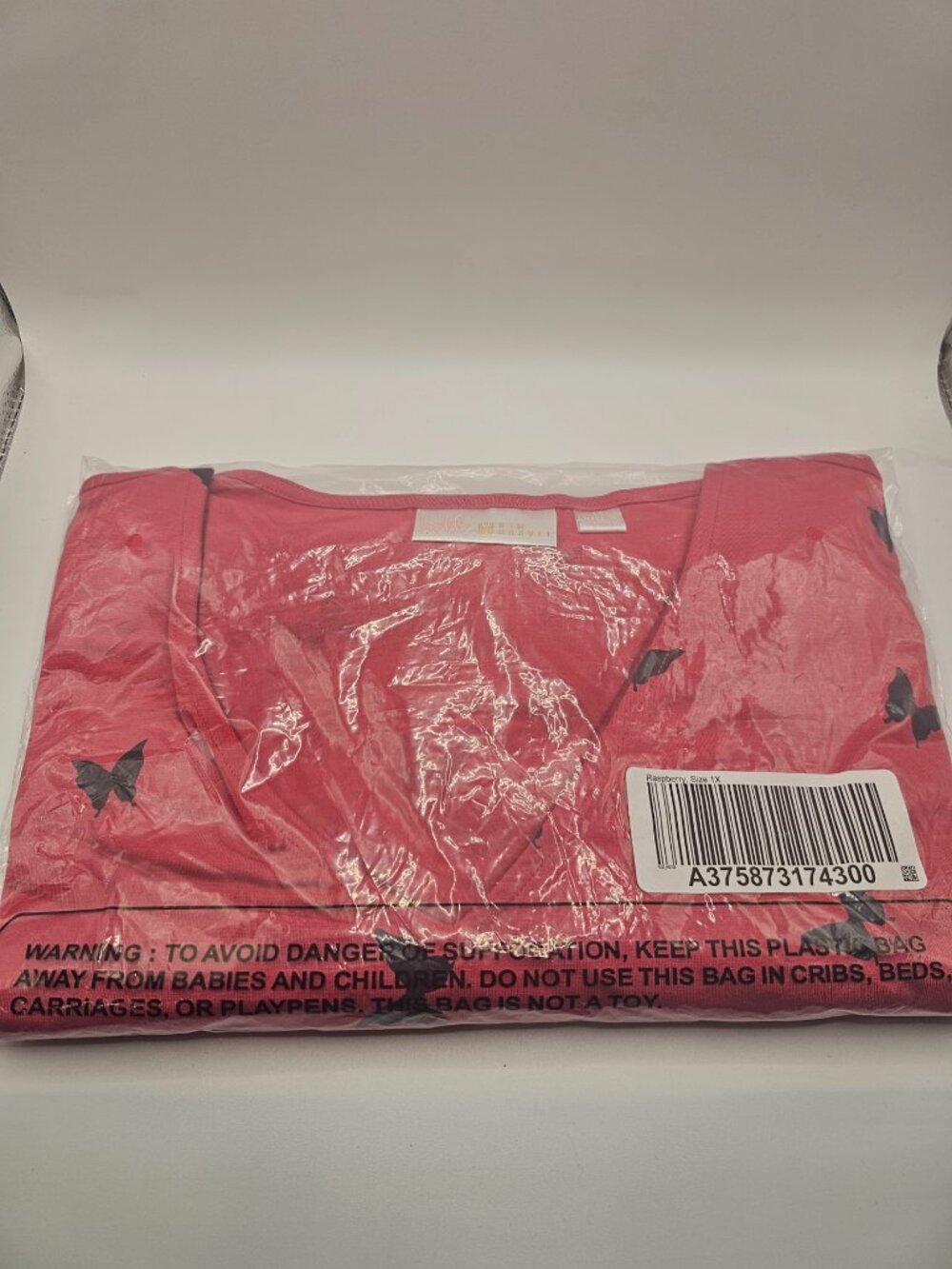 Belle by Kim Gravel Raspberry and Black Butterfly Long Sleeve Top 1X NOS